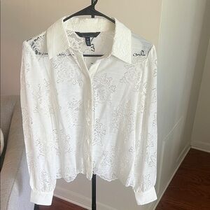 White House Black Market White Lace Button Down Shirt - never worn BRAND NEW!